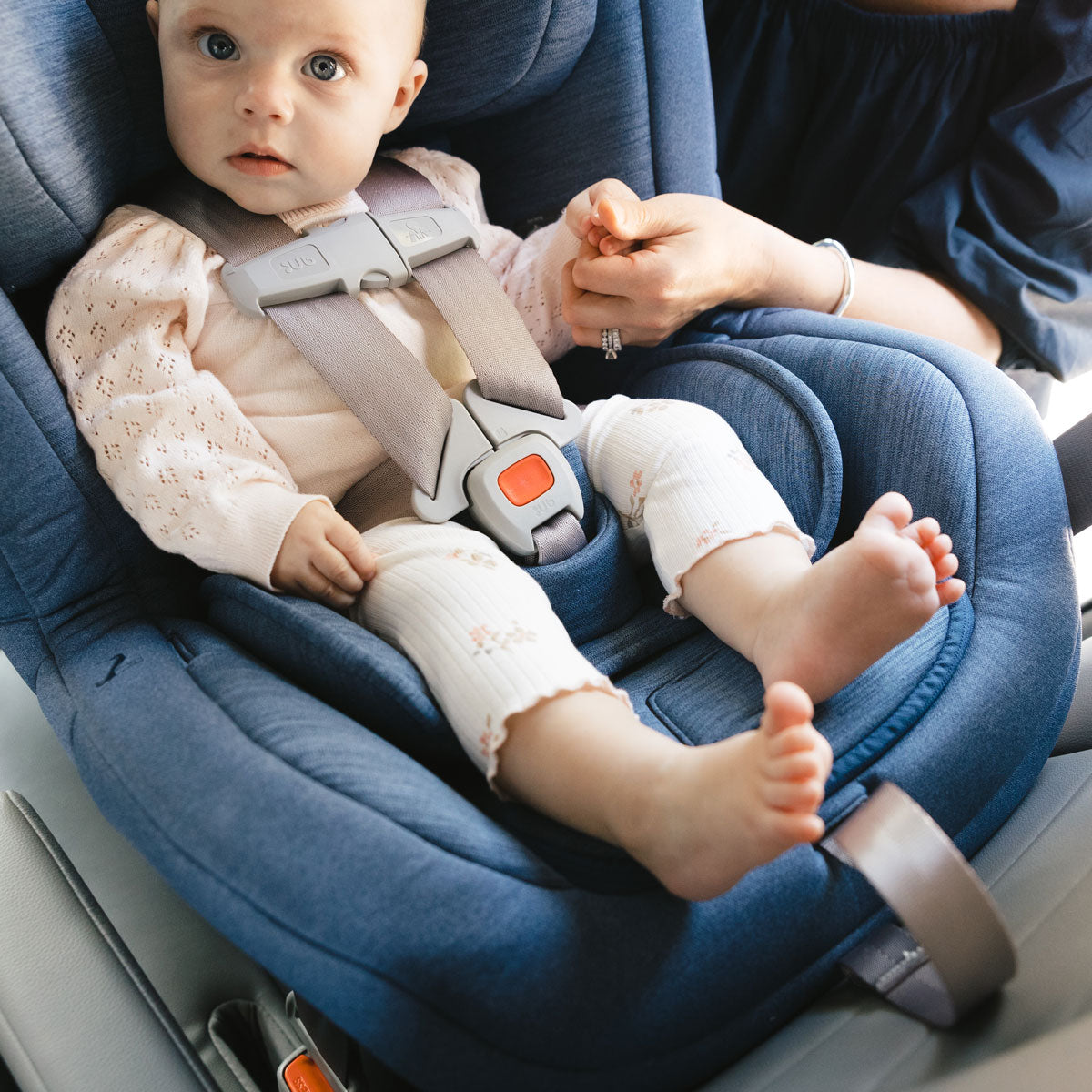 Baby rear-facing in UPPAbaby Rove Convertible Car Seat - Cody - Coastal Blue Mélange