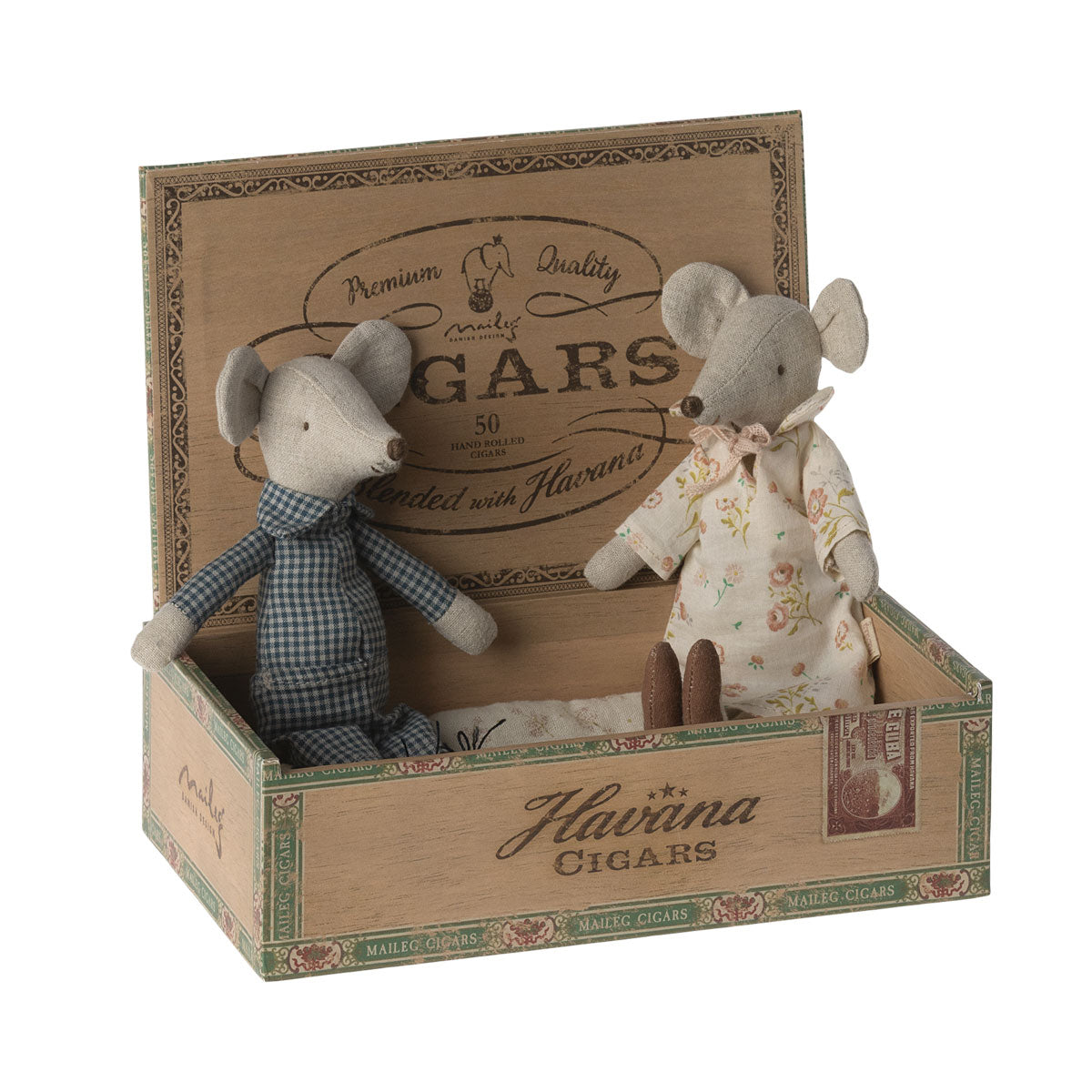 Maileg Grandma and Grandpa Mice in Cigarbox