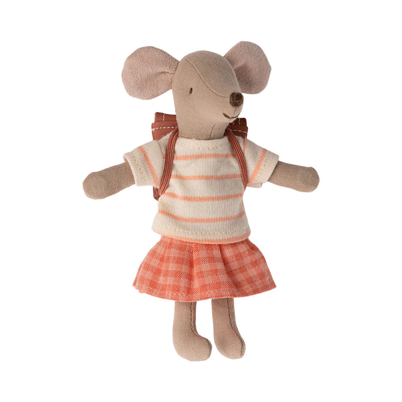 Maileg Big Sister Tricycle Mouse with Bag - Coral