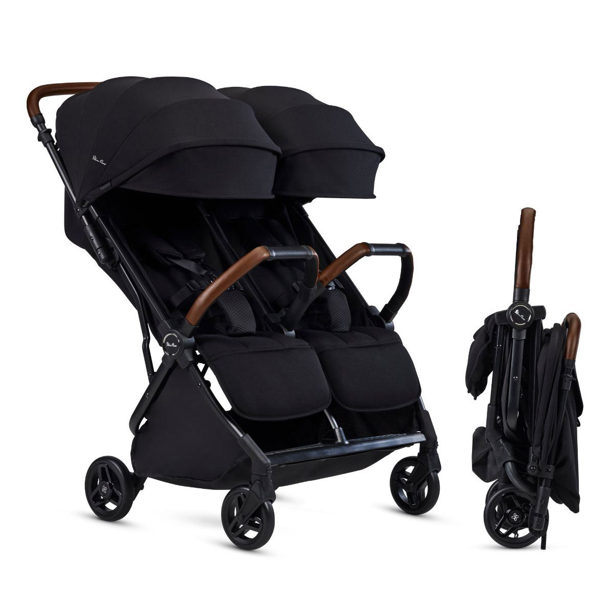 Silver Cross Jet Double Compact Side by Side Stroller - Black