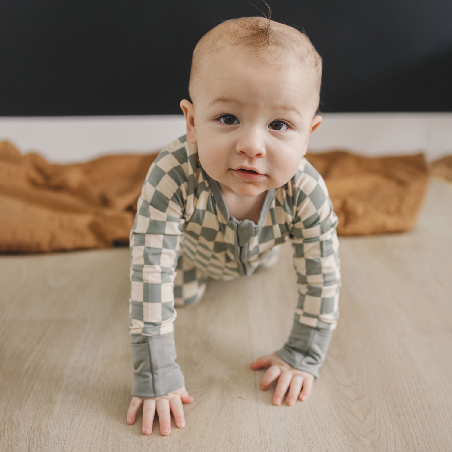 Mebie Baby Bamboo Zipper Pajama Light Green Checkered The Baby