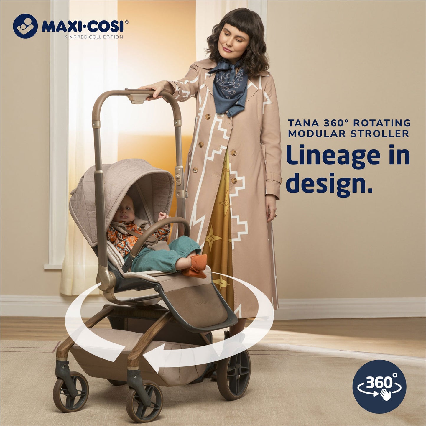 Mom rotates seat of Maxi-Cosi Tana 360 Modular Stroller - Natural Heritage