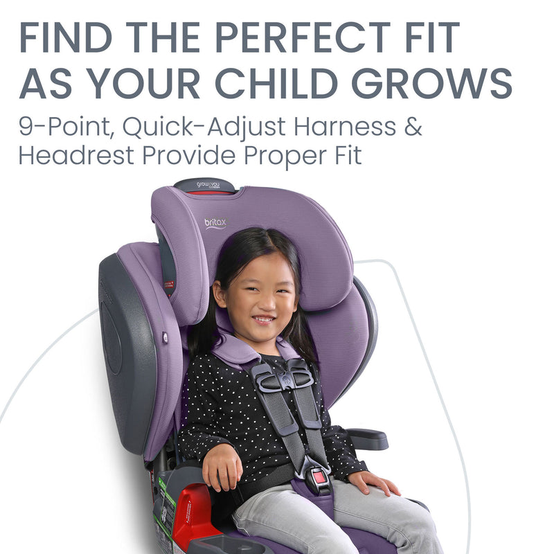 Girl sits in Britax Grow With You ClickTight Plus Harness-2-Booster Seat - Purple Ombre Safewash