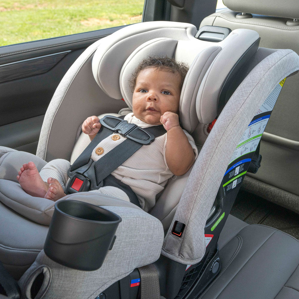 Baby rides rear facing in Britax One4Life Slim ClickTight All-In-One Car Seat - Parchment