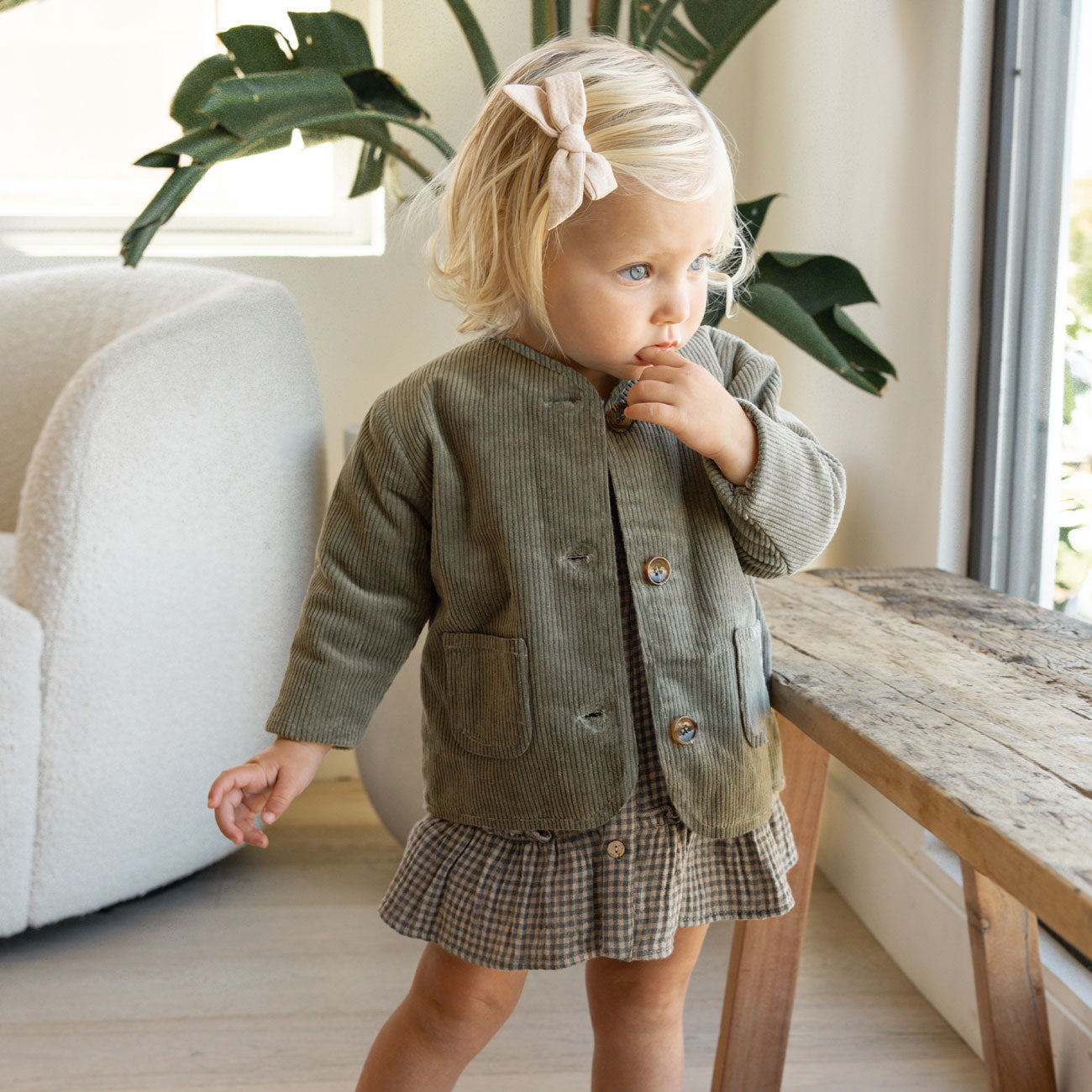 Quincy Mae Quilted V-Neck Button Jacket - Forest | The Baby Cubby