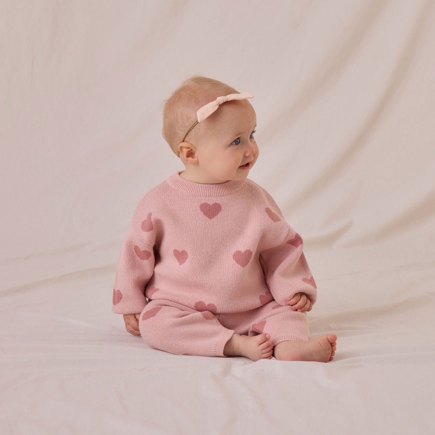 Quincy Mae Heart Knit Sweater - Bubblegum