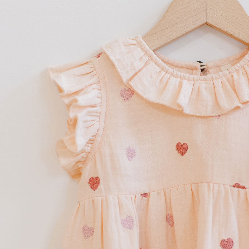 Quincy Mae Charlotte Dress - Heart Embroidery - Antique