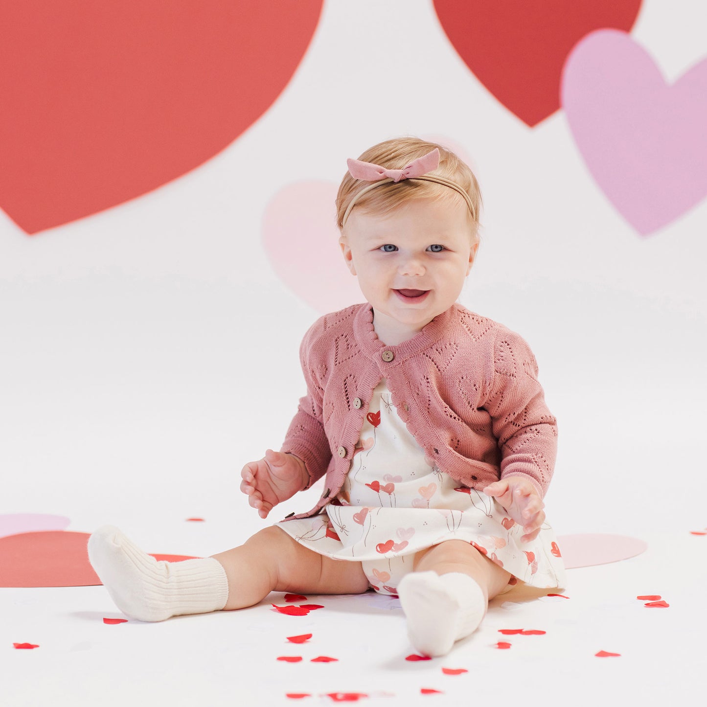 Quincy Mae Flutter Dress - Heart Balloons - Ivory