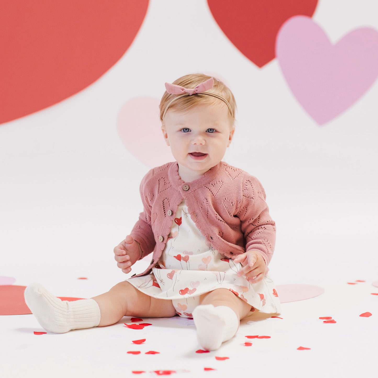 Quincy Mae Flutter Dress - Heart Balloons - Ivory