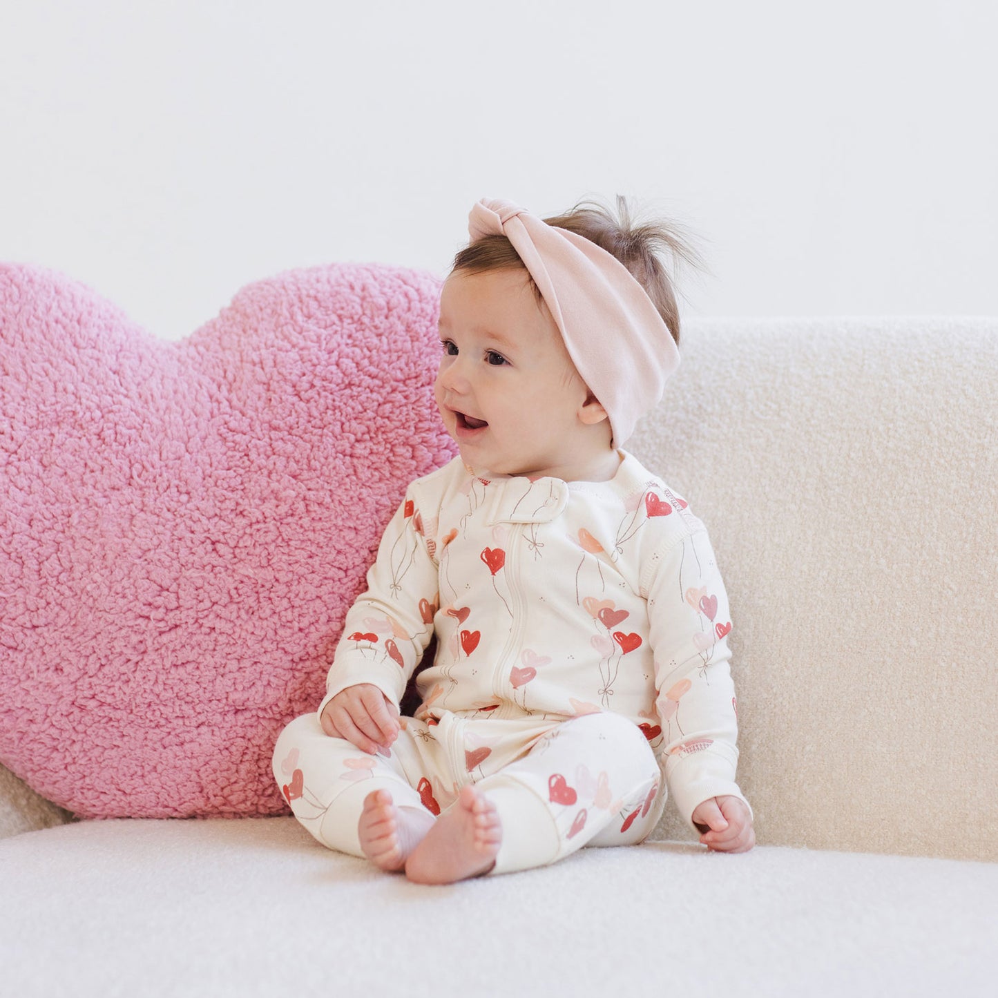 Quincy Mae Zip Long Sleeve Sleeper - Heart Balloons - Ivory