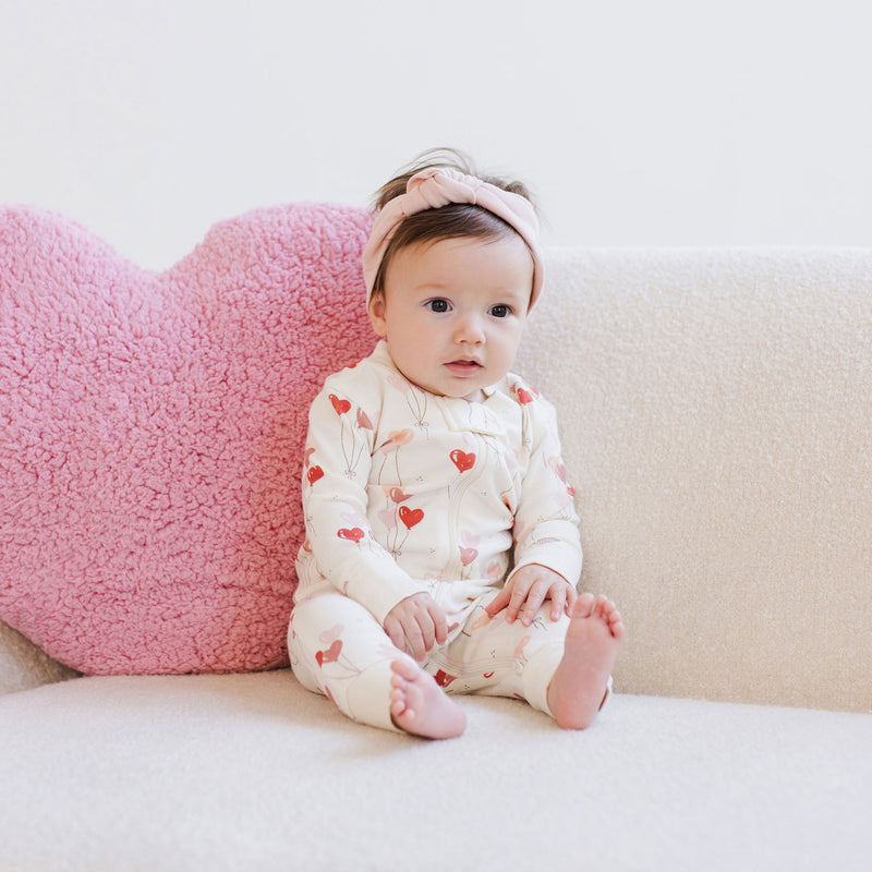 Quincy Mae Zip Long Sleeve Sleeper - Heart Balloons - Ivory