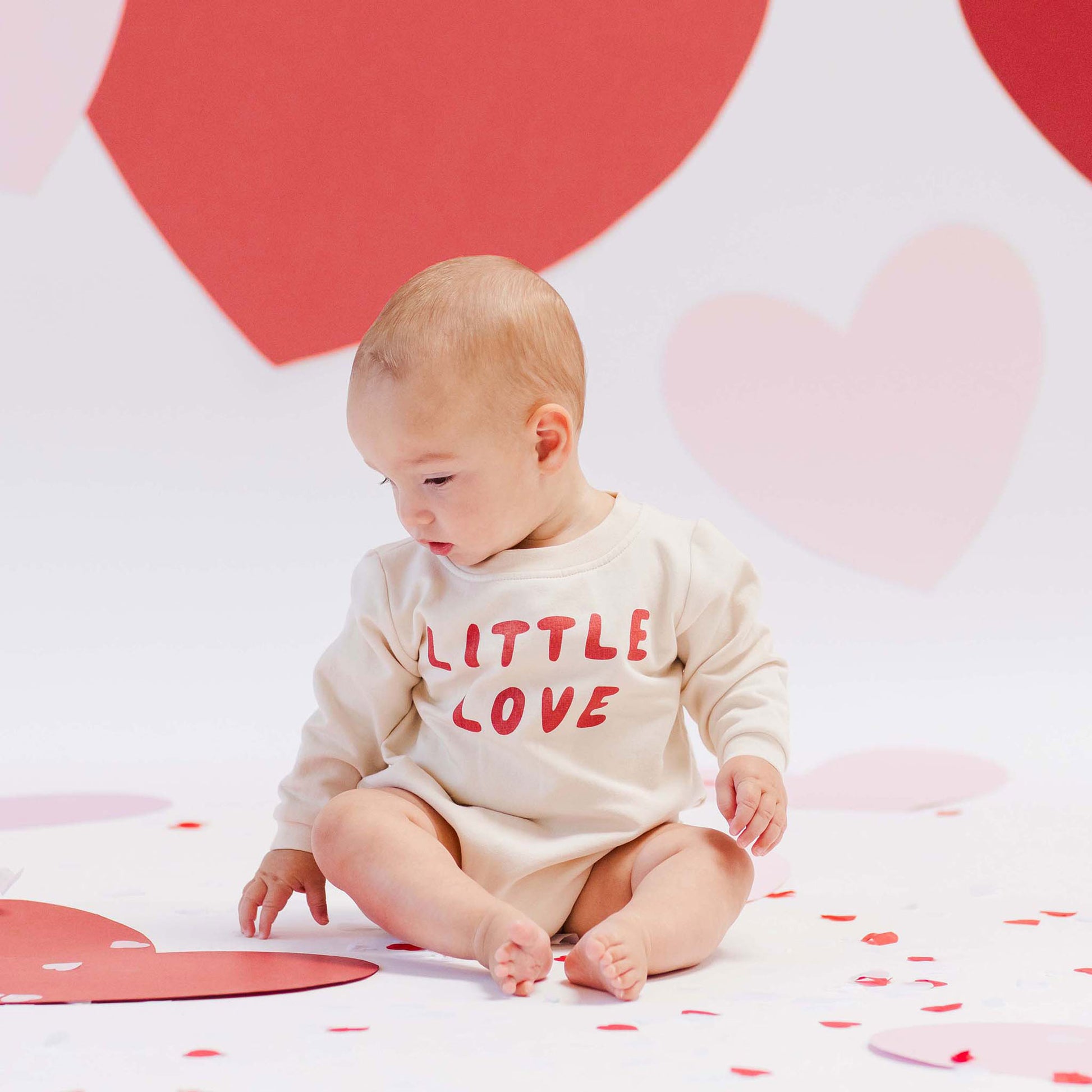 Quincy Mae Crewneck Bubble Romper - Little Love - Natural