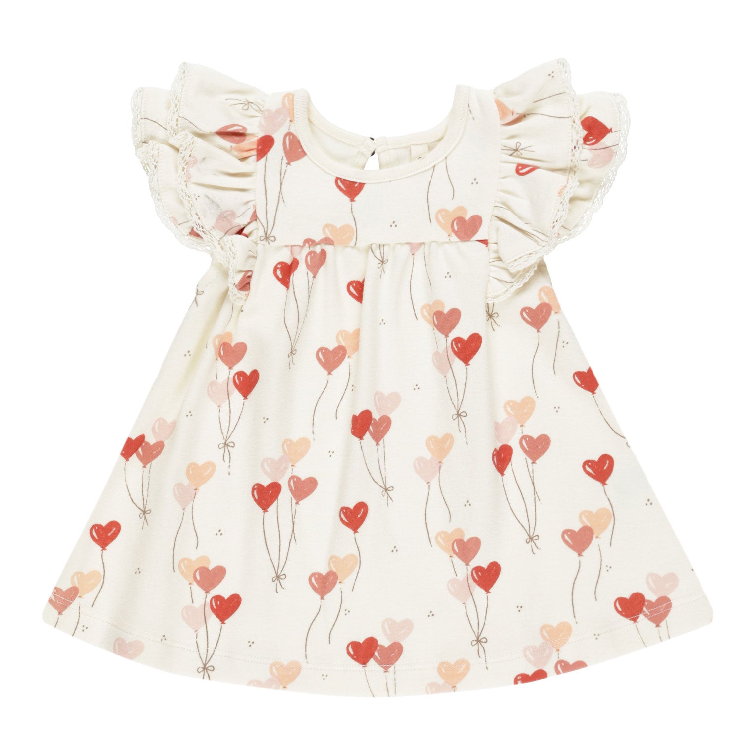 Quincy Mae Flutter Dress - Heart Balloons - Ivory