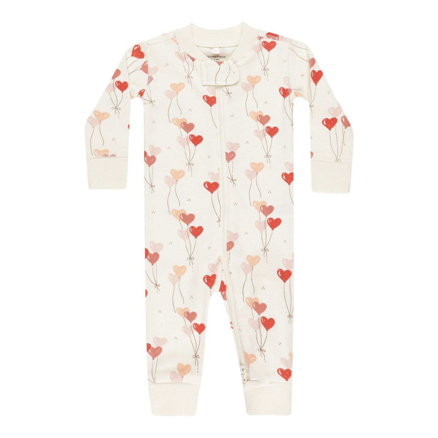 Quincy Mae Zip Long Sleeve Sleeper - Heart Balloons - Ivory