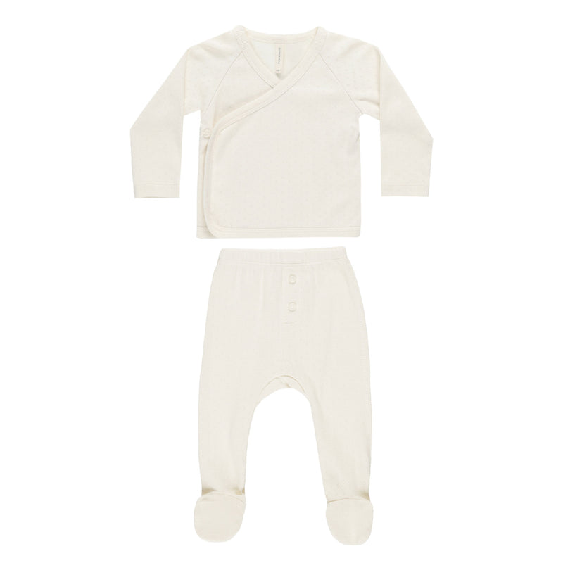 Quincy Mae Wrap Top + Footed Pant Set - Ivory