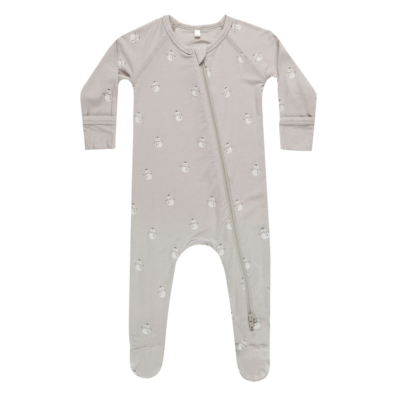 Quincy Mae Bamboo Zip Footie - Snowmen - Fog