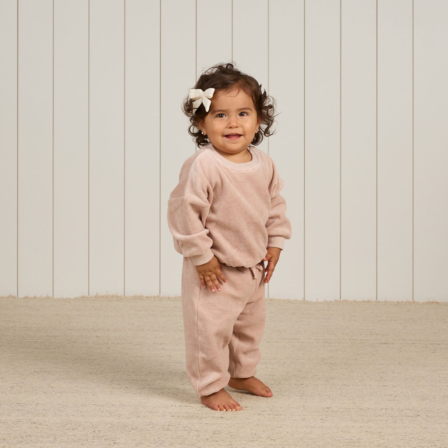 Quincy Mae Velour Relaxed Sweatshirt - Blush with Quincy Mae Velour Relaxed Sweatpant - Blush