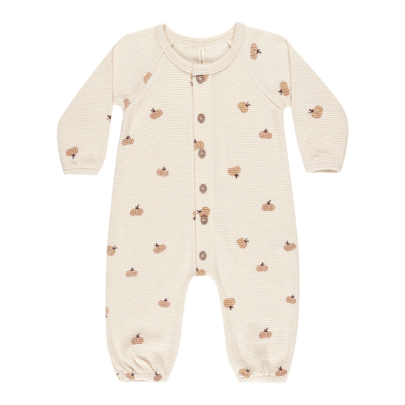 Quincy Mae Waffle Long Sleeve Jumpsuit - Pumpkins - Natural