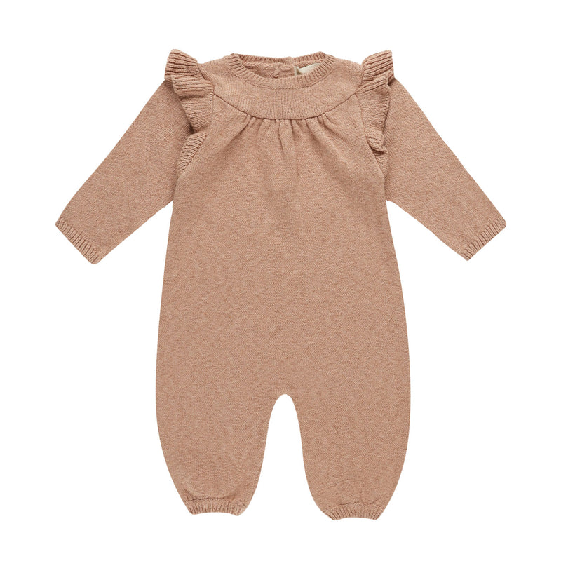 Quincy Mae Long Sleeve Mira Knit Romper - Heathered Rose