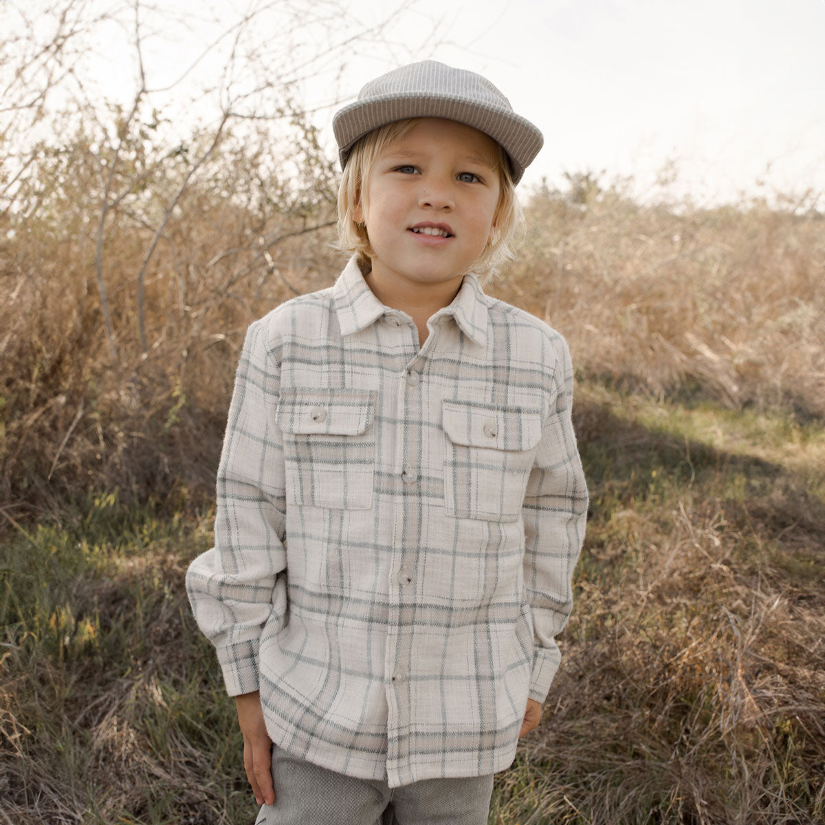 Rylee and Cru Collared Long Sleeve Shirt - Rustic Plaid - Stone