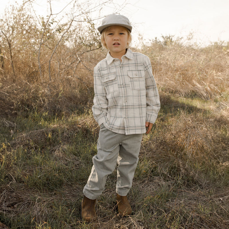 Rylee and Cru Collared Long Sleeve Shirt - Rustic Plaid - Stone