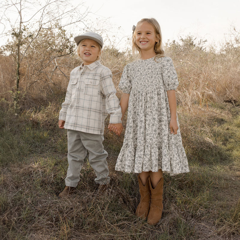 Rylee and Cru Collared Long Sleeve Shirt - Rustic Plaid - Stone