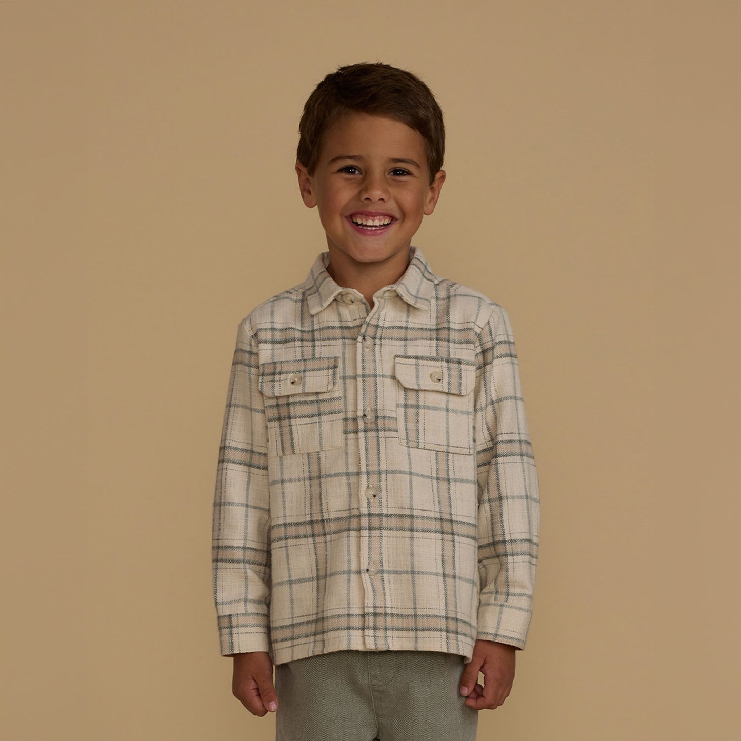 Rylee and Cru Collared Long Sleeve Shirt - Rustic Plaid - Stone