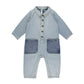 Rylee and Cru Collared Baby Jumpsuit - Light Washed Denim - Light Blue