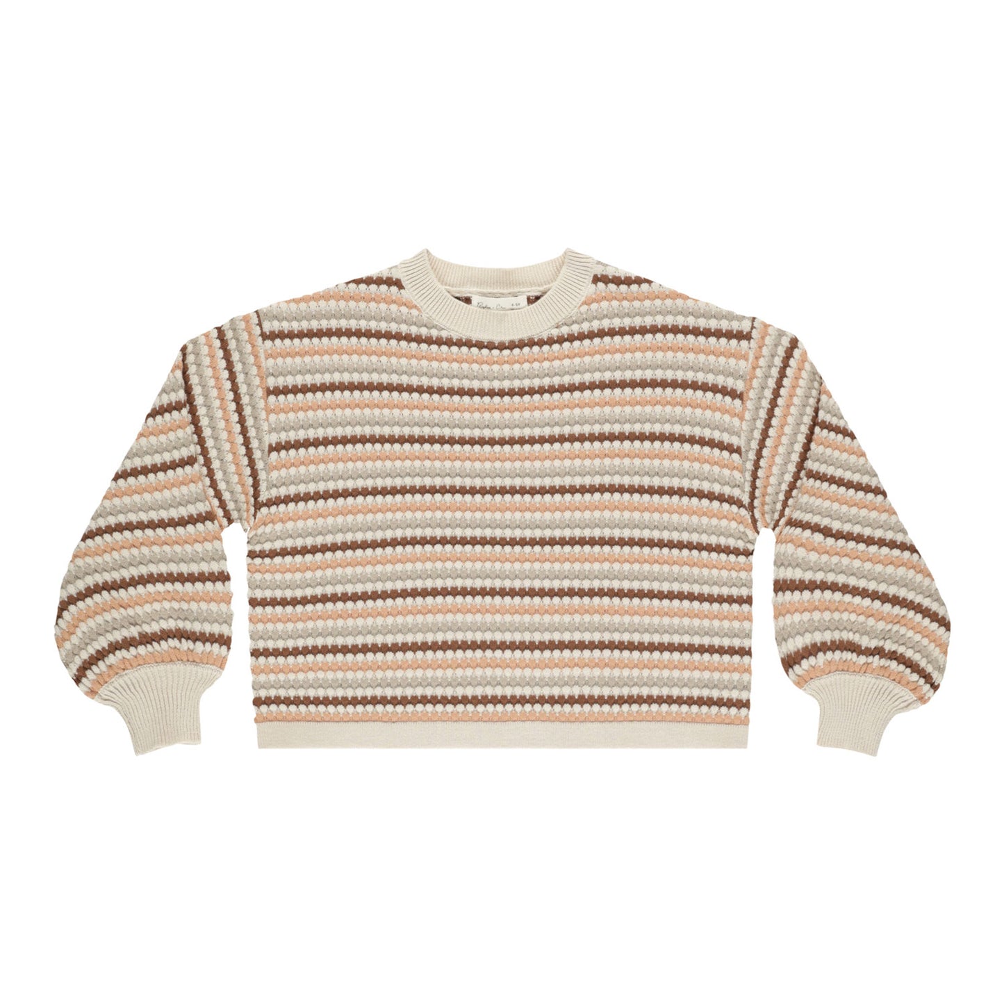 Rylee and Cru Boxy Crop Sweater - Honeycomb Stripe - Natural / Shell / Dusty Blue / Saddle