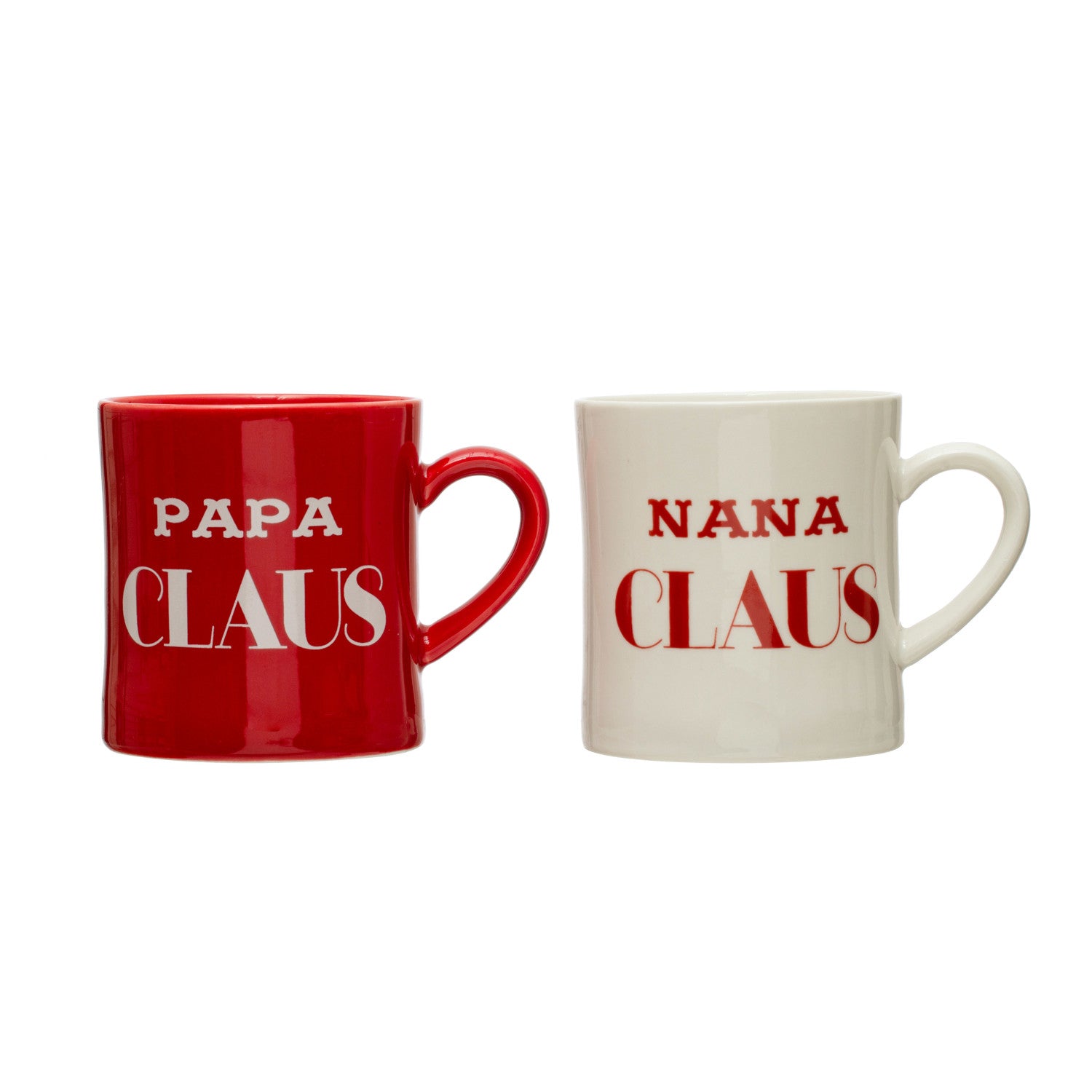 Creative Co-op Claus Stoneware Mug - 16oz - Nana & Papa - White & Red