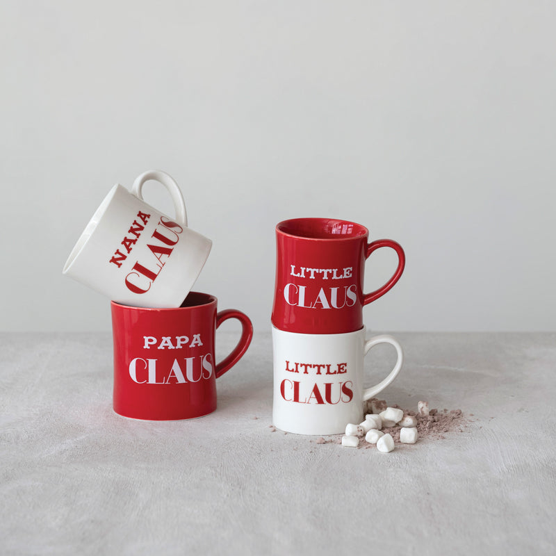 Creative Co-op Claus Stoneware Mug - 16oz - Nana & Papa - White & Red