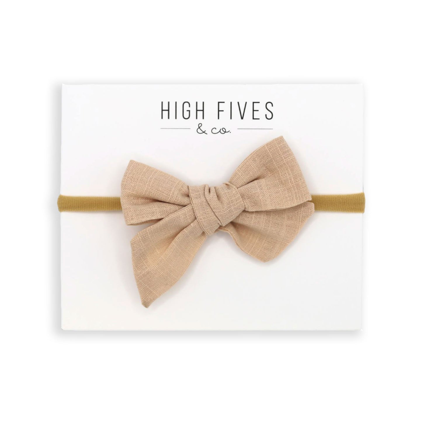 High Fives Linen Bow Nylon Headband - Beige