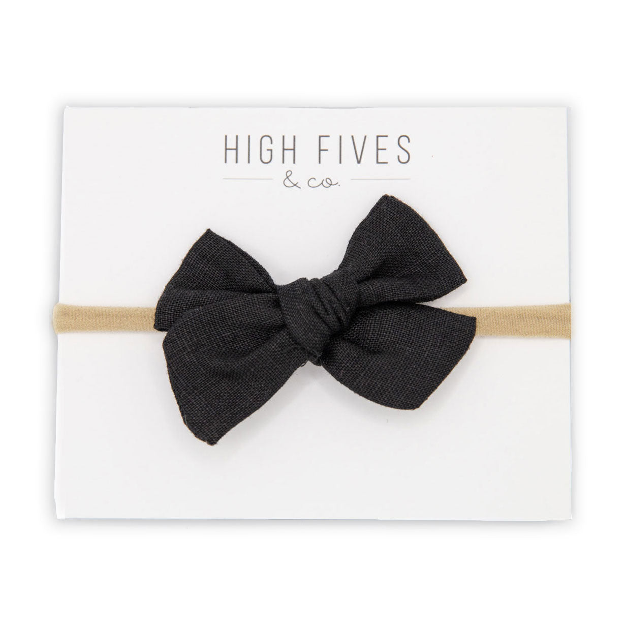 High Fives Linen Bow Nylon Headband - Black