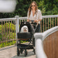 Woman pushing dog in Tavo Roscoe Stroller Frame for Maeve Pet Protection System - Cognac