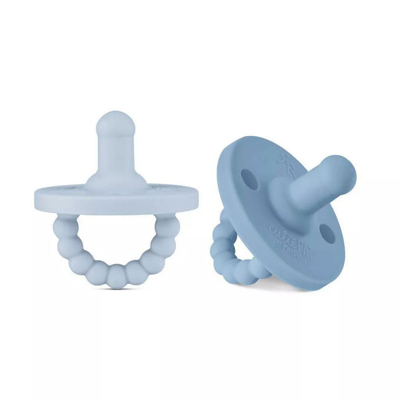 Ryan and Rose Round Cutie PAT Pacifier 2 Pack - Blue / Oxford - Stage 1