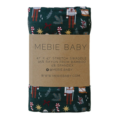 Mebie Baby Seasonal Bamboo Stretch Swaddle Blanket - Green Nutcracker