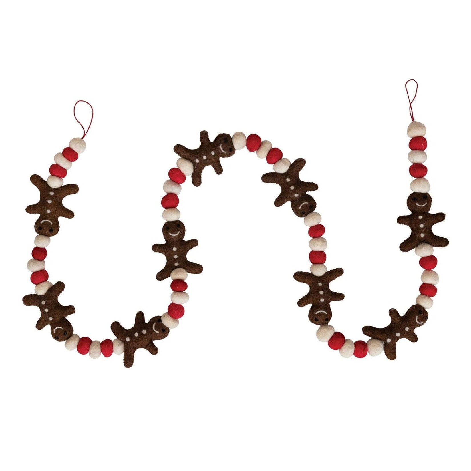 Creative Co-op Wool Felt Ball Garland - 72" - Gingerbread Men