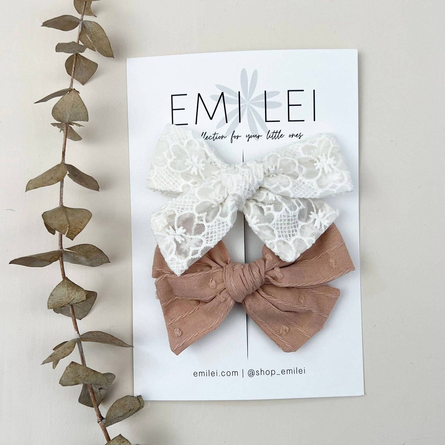 Emi Lei Bow Set - Alligator Clip - Rose Mauve / Lace