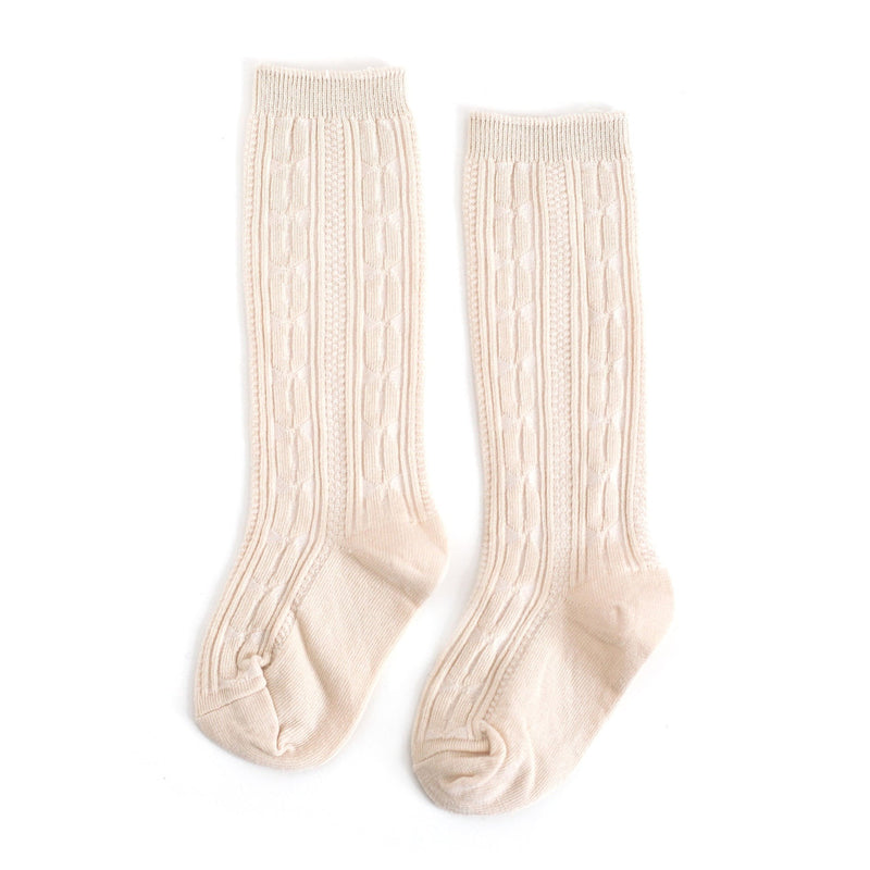 Little Stocking Co Cable Knit Knee High Socks - Vanilla