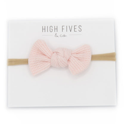 High Fives Waffle Knot Bow Nylon Headband - Light Pink