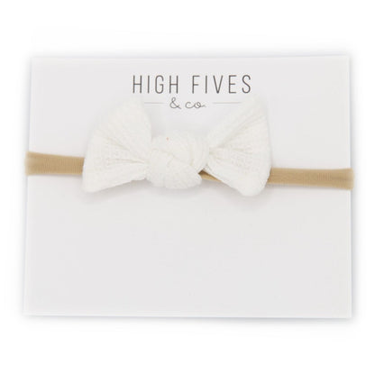 High Fives Waffle Knot Bow Nylon Headband - White